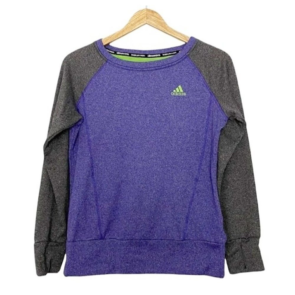 Adidas Sz XS Climawarm Sweatshirt Top Fleece Lined Thumbholes Purple Womens